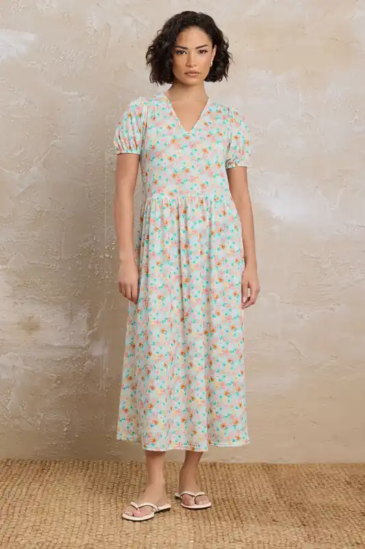 Petite Floral V-Neck Midi Dress