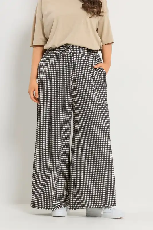 Gingham Wide Leg Trousers - Yours