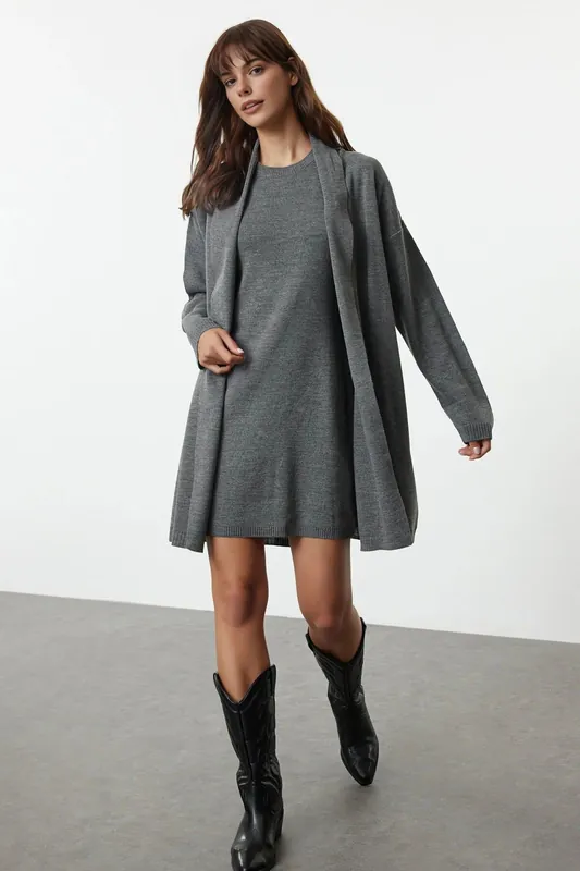 Soft Knit Longline Cardigan and Mini Dress Co-Ord Set