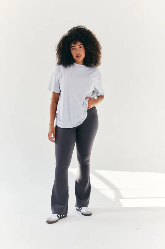 Charcoal High Waist Sculpt and Control Kick Flare Rib Trouser - In The Style