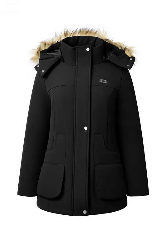 Mid-Length Hooded Coat with USB Heating Function