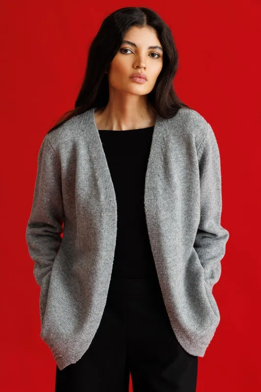 Oversized Ribbed Knitwear Cardigan - MixRay
