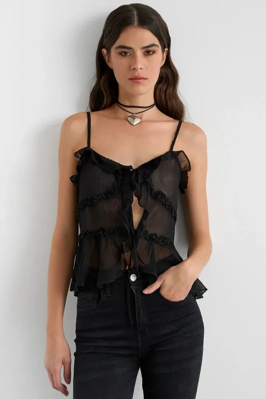 Ruffle Detail Tulle Blouse - Hiccup