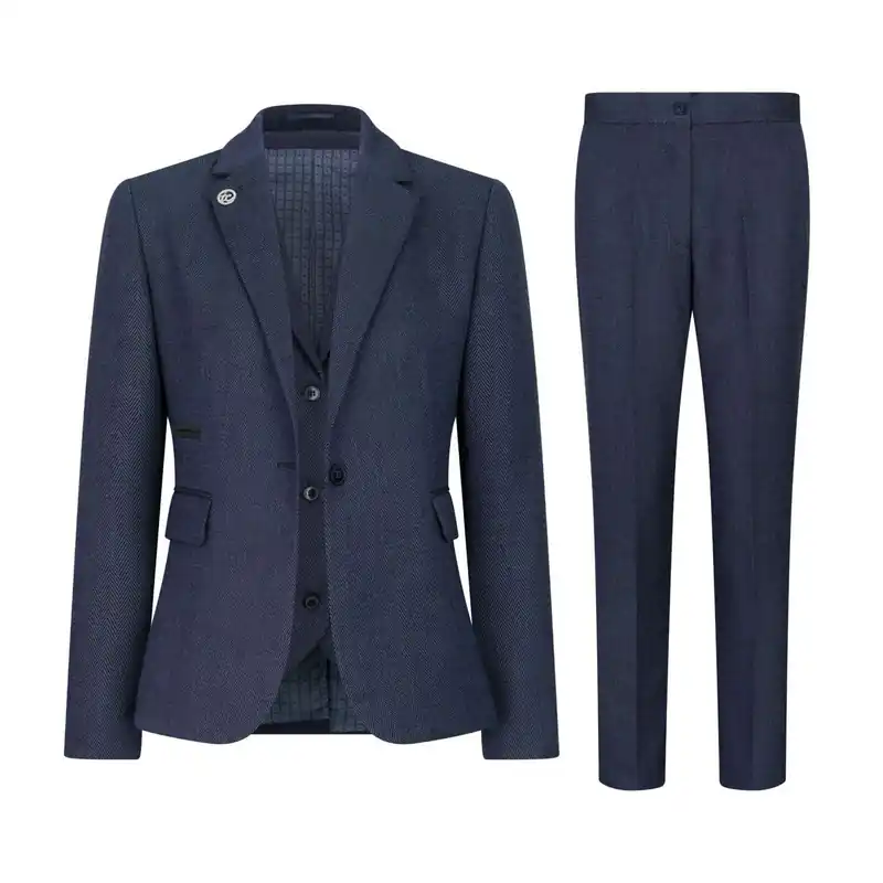 3 Piece Tweed Suit Herringbone Pattern Tailored Fit Business - TruClothing