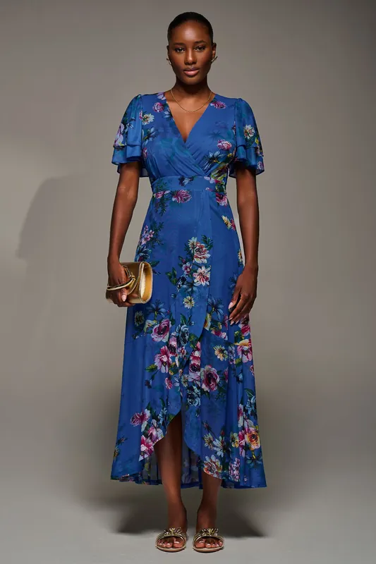 Angel Sleeve Mesh Frill Wrap Maxi Dress - Jolie Moi