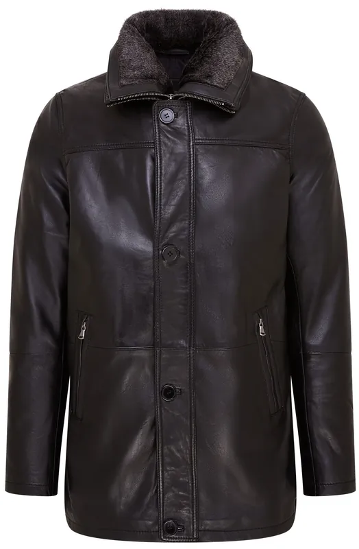 Mid-Length Warm Leather Trench Coat - Varkaus