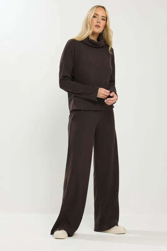 Tall Brushed Ribbed Wide Leg Trousers - Long Tall Sally