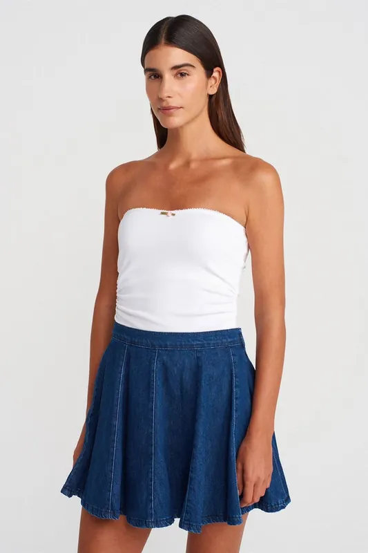 Strapless Crop Bandeau Top With Bow Detail - Dilvin