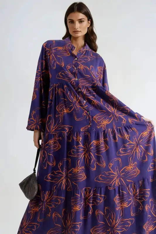 Comfortable Patterned Maxi Dress - Hiccup