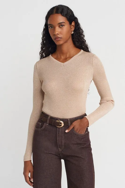 Women's Slim Fit V-Neck Ribbed Sweater