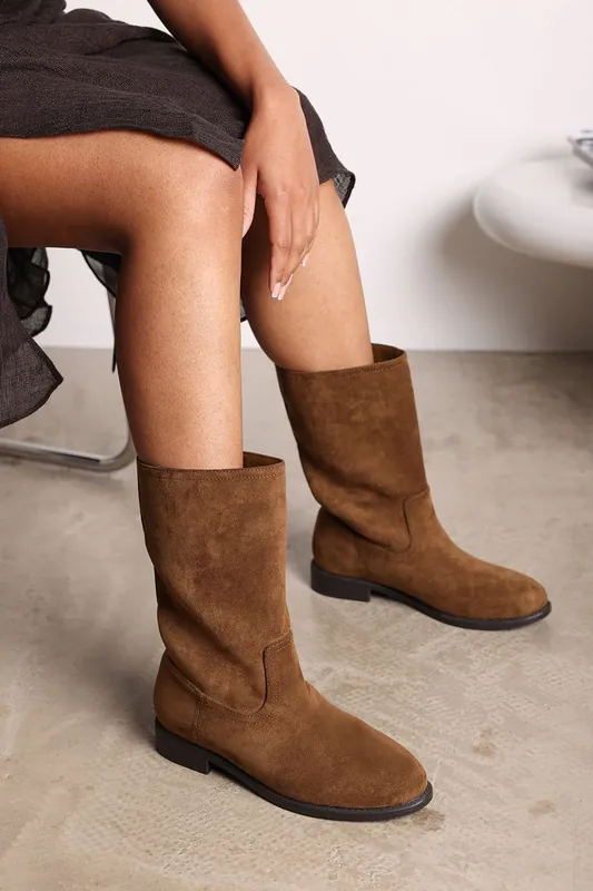 Monroe' Mid Calf Boots with Flat Sole - Where's That From