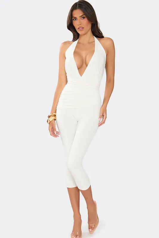 Sleeveless Halter Neck Trim Detail Jumpsuit - EGO