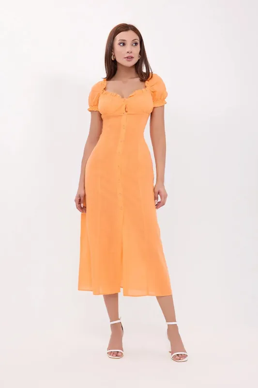 Button Detail Sweetheart Neck Midi Dress - Hiccup