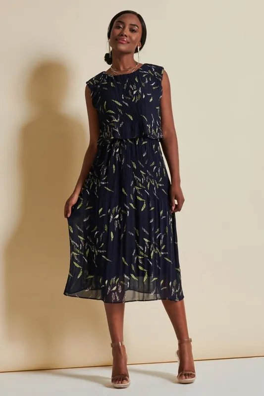 Chiffon Pleated Overlay Midi Dress - Jolie Moi
