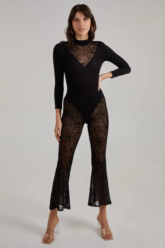 Web Mesh Flocked Trousers - Pink Vanilla