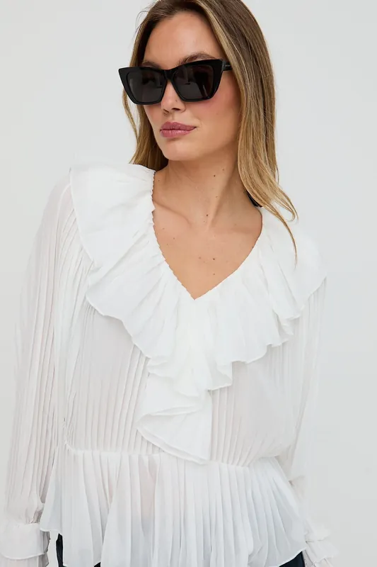 River All Over Pleats Blouse In White - Lily and Lionel