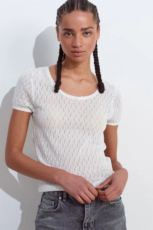Textured Slim-fit Blouse With Bow Detail