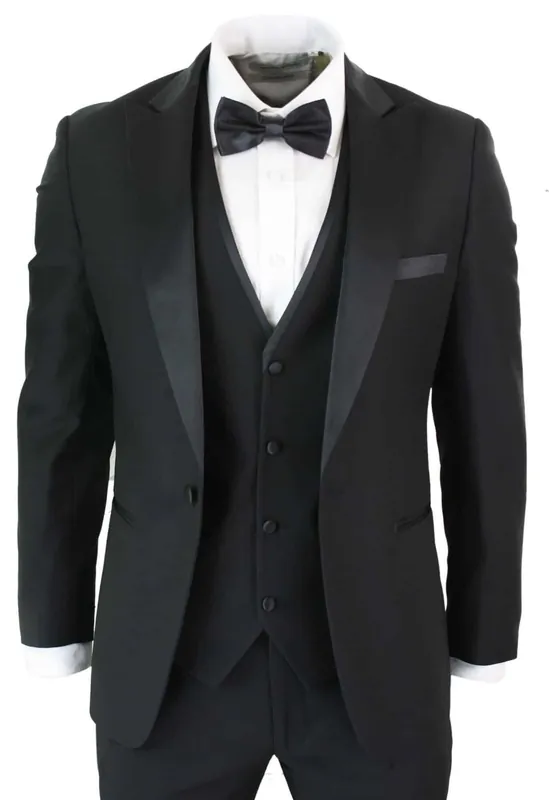 3 Piece Tuxedo Suit Classic Satin Dinner Tailored Fit Wedding Prom - Infinity Leather