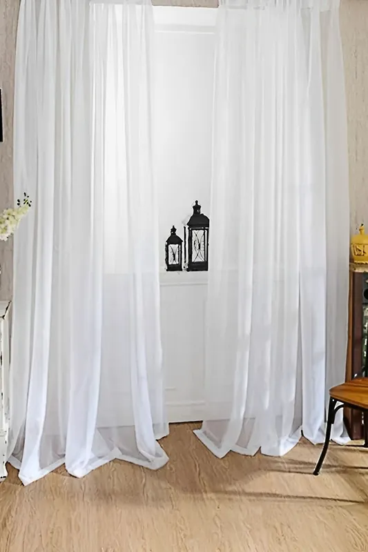 100cm W x 200cm H Single Piece White Voile Panel Sheer Curtain - Living and Home