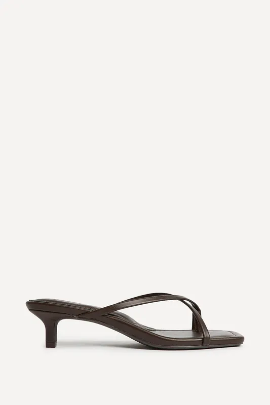 Polished Brown Faux Leather Mule Heels - Linzi