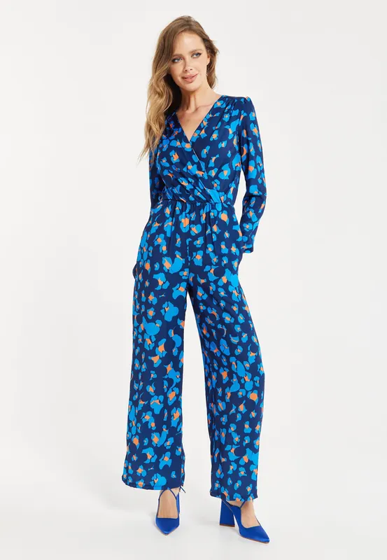 Liquorish Blue Abstract Print Jumpsuit