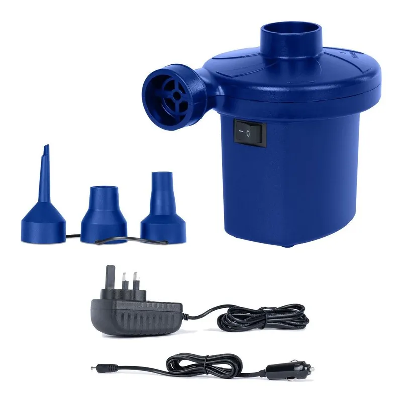 Electric Air Pump Blue Inflatable Pump 400L min with Car Adapter and Nozzles for Airbeds Pools Camping - Airzzz
