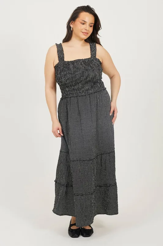 Curve Check Strappy Shirred Maxi Dress - Brave Soul