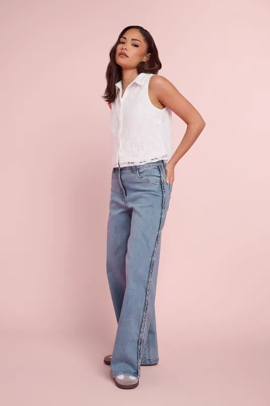 Petite Plait Detail Wide Leg Jeans - PixieGirl