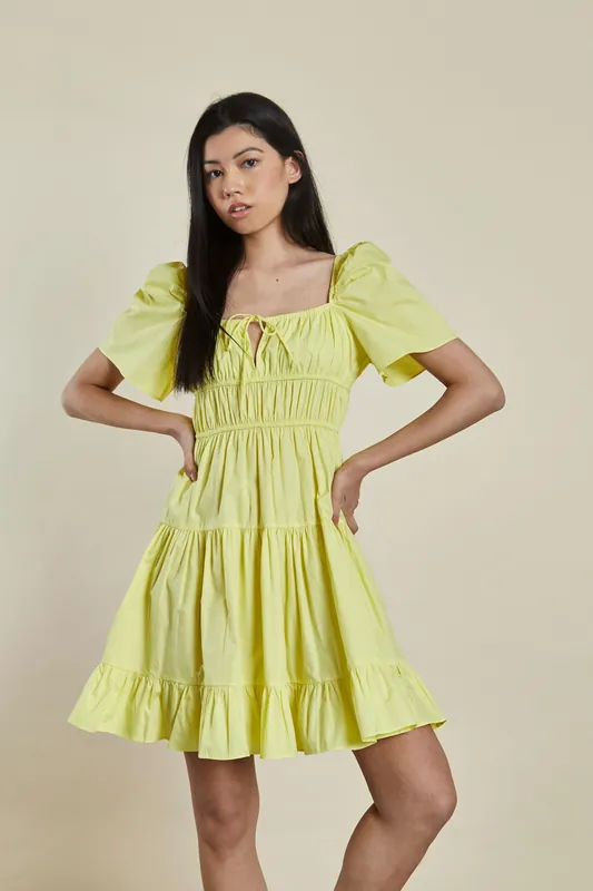Tie Front Tiered Mini Dress - Shnoo