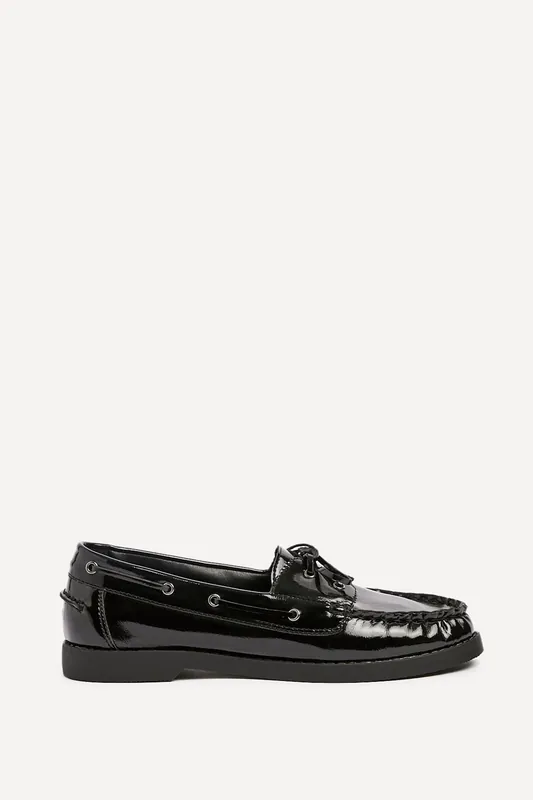 Frame Black High Shine Boat Shoes - Linzi