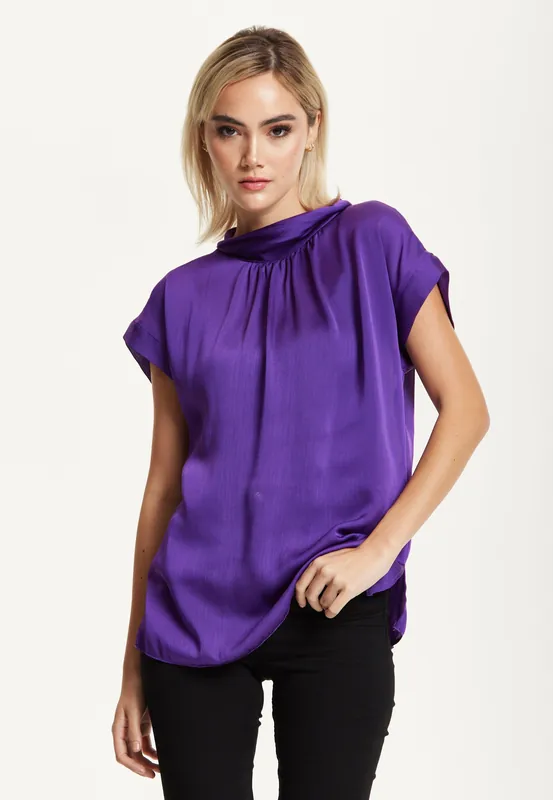 Satin Purple Tie Back Blouse - Liquorish