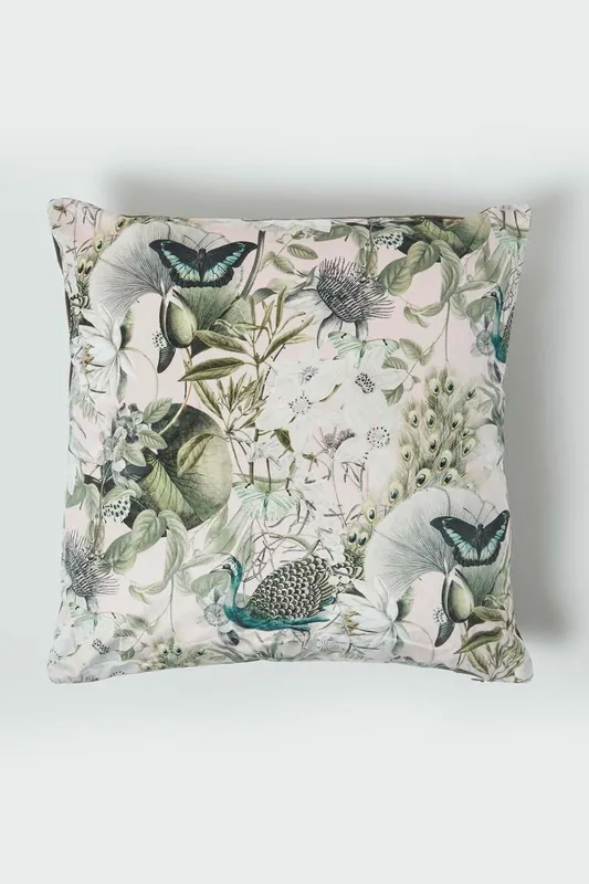 Floral Butterfly Garden Grey Cushion 46 x 46 cm - Homescapes