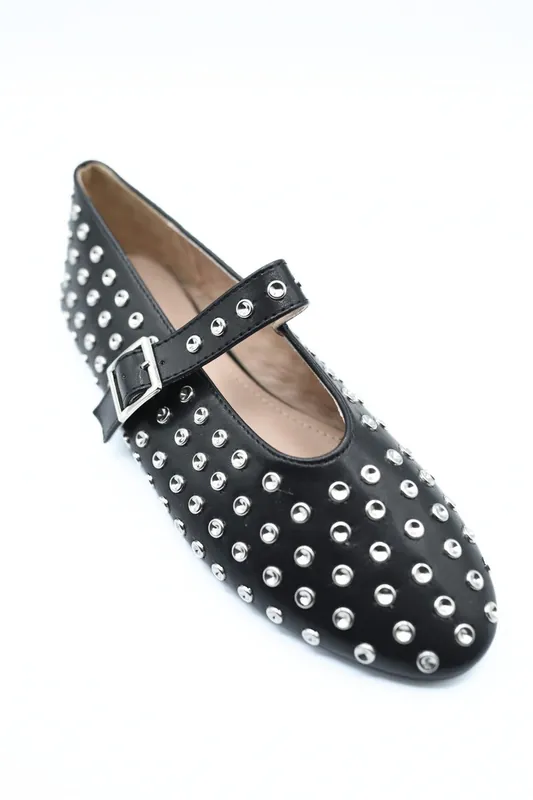 Anna Rhinestone Decor Round Toe Buckle Strap Flat Shoes - IKRUSH
