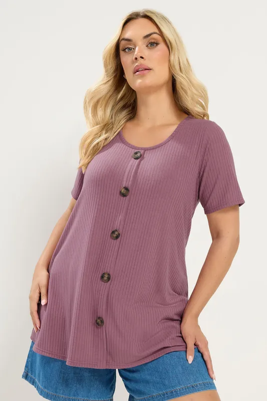 Button Front Ribbed Swing Top - Yours