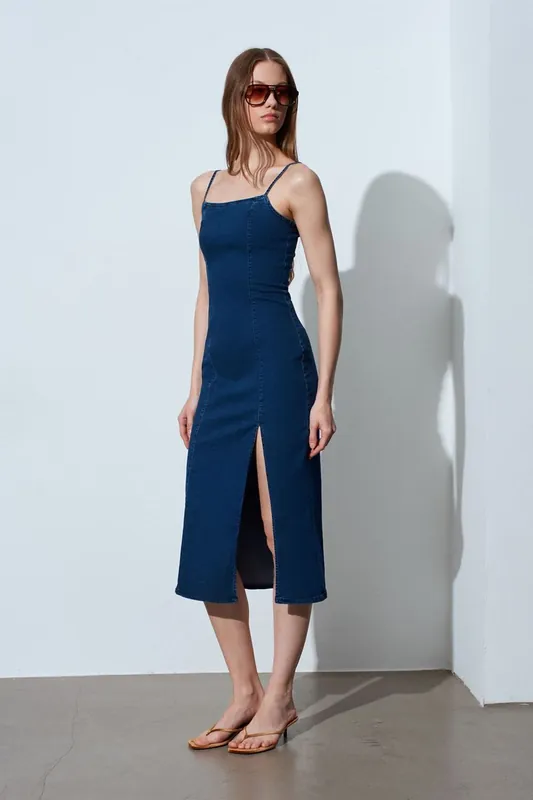 Women's Sleeveless Bodycon Midi Denim Dress - Dilvin