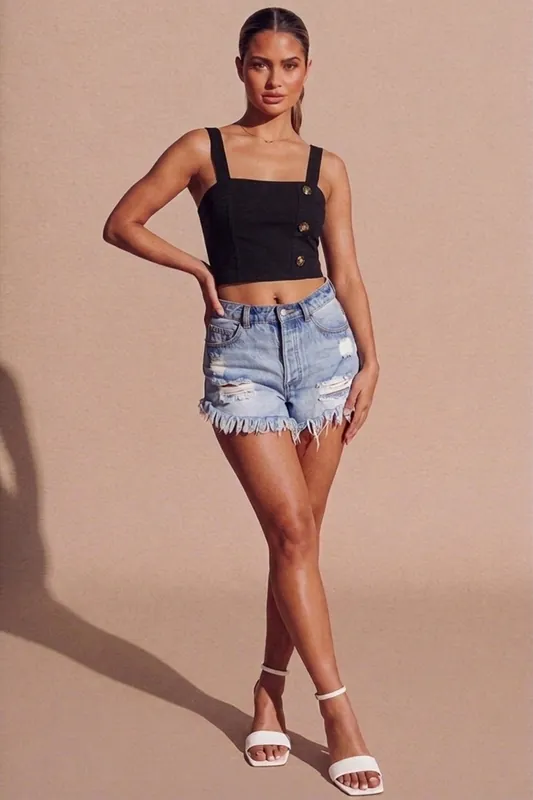 Black Horn Button Panelled Bralet Top - Inessia