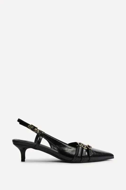Retro Black Patent Kitten Court Heels - Linzi