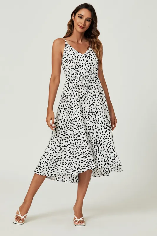 Button Down High Low Strappy Dress In White - FS Collection
