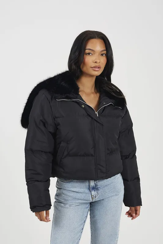 Padded Jacket With Faux Fur Hood - Brave Soul