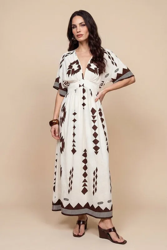 Pattern Angel Sleeve Maxi Dress - Urban Bliss