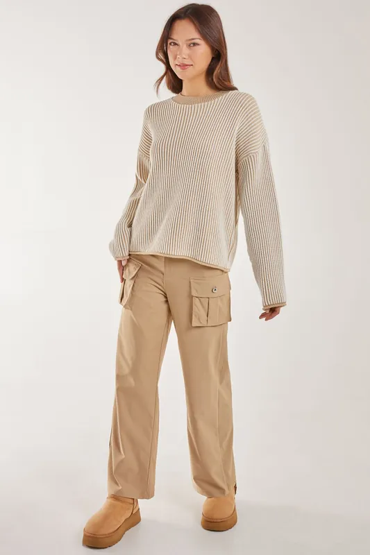 Oversized Pocket Wide Leg Cargo Trousers - Pink Vanilla