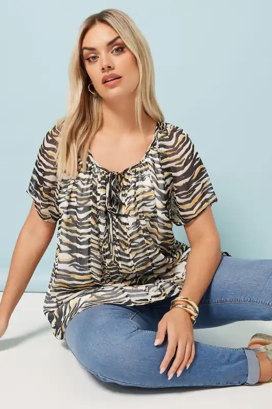 Tiger Print Pintuck Blouse - Yours