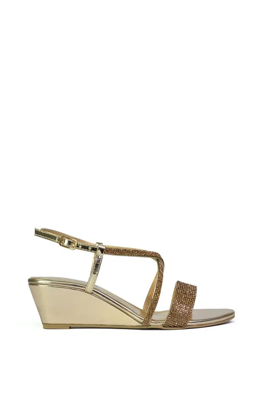 Ocean' Sparkly Gem Crystal Diamante Ankle Strap Sandal Wedge Heels - XY London