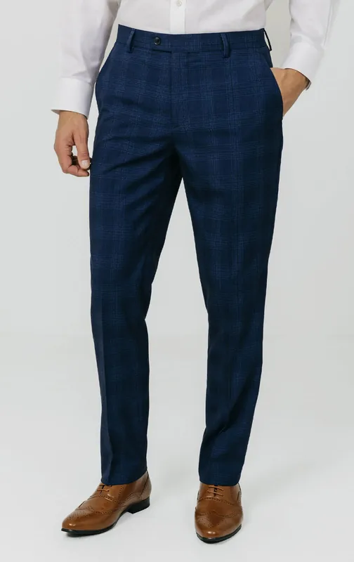 Royal Blue Shadow Check Suit Trousers - Dobell