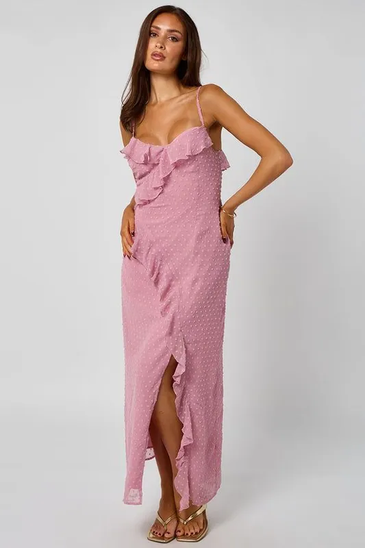 Dobby Maxi Dress with Ruffles - Urban Bliss