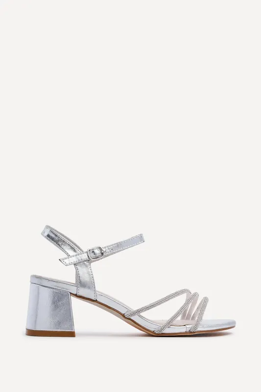 Carnation Silver Diamante Heeled Sandals - Linzi
