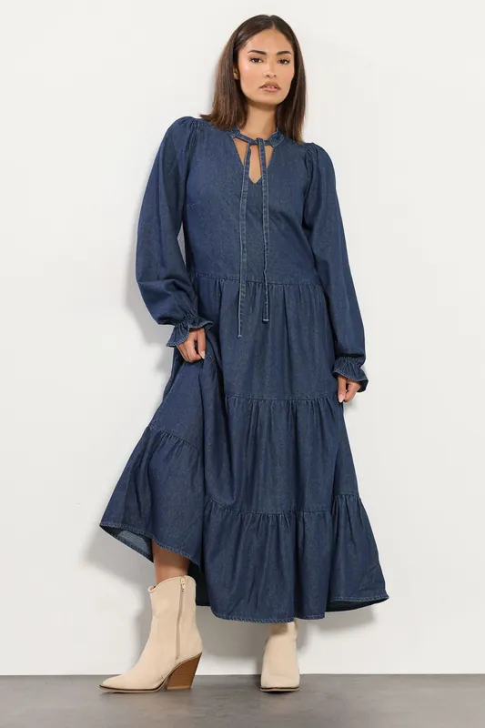 Petite Tie Neck Tiered Dress - PixieGirl