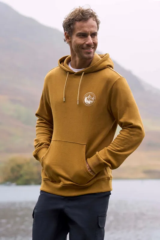 ’Sunrise’ Mountain Badge Graphic Kangaroo Pocket Overhead Hoodie - Mountain Warehouse