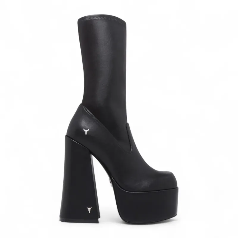 Mid-Calf Sock Platform Goth Heel Boots