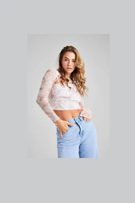 Swirl Print Lattice Top - Urban Bliss